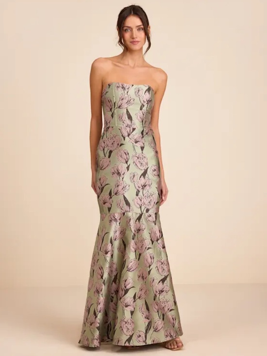 Lulus Dresses & Skirts - Lulu's Strapless Floral Maxi Dress in Sage and Lilac NWT